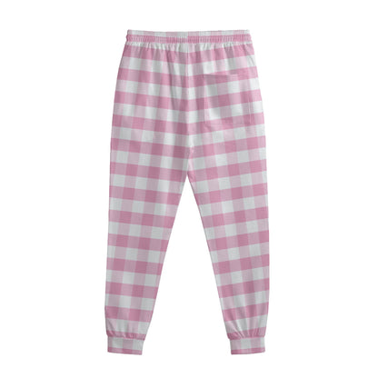 Pink And White Gingham Pattern Print Sweatpants