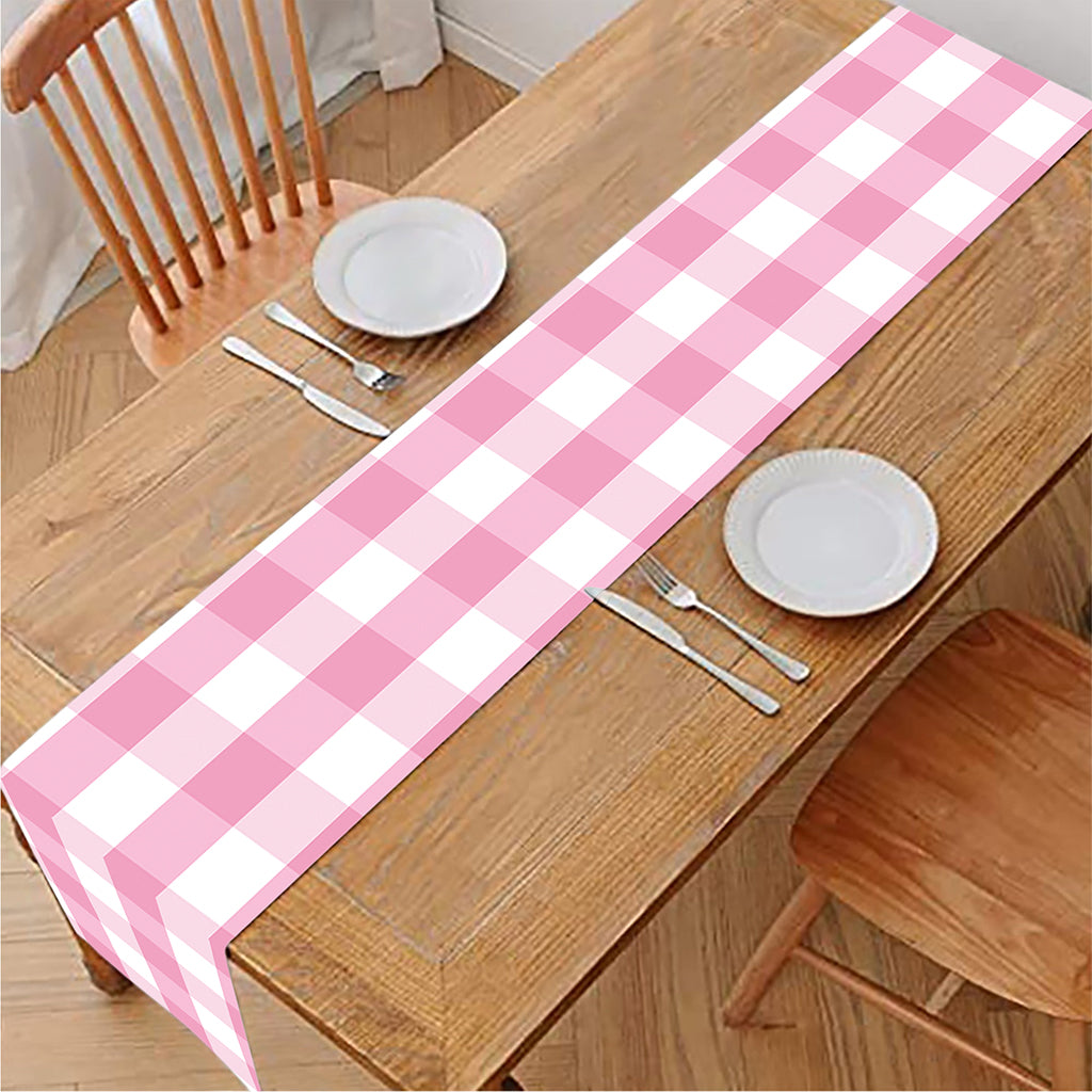 Pink And White Gingham Pattern Print Table Runner