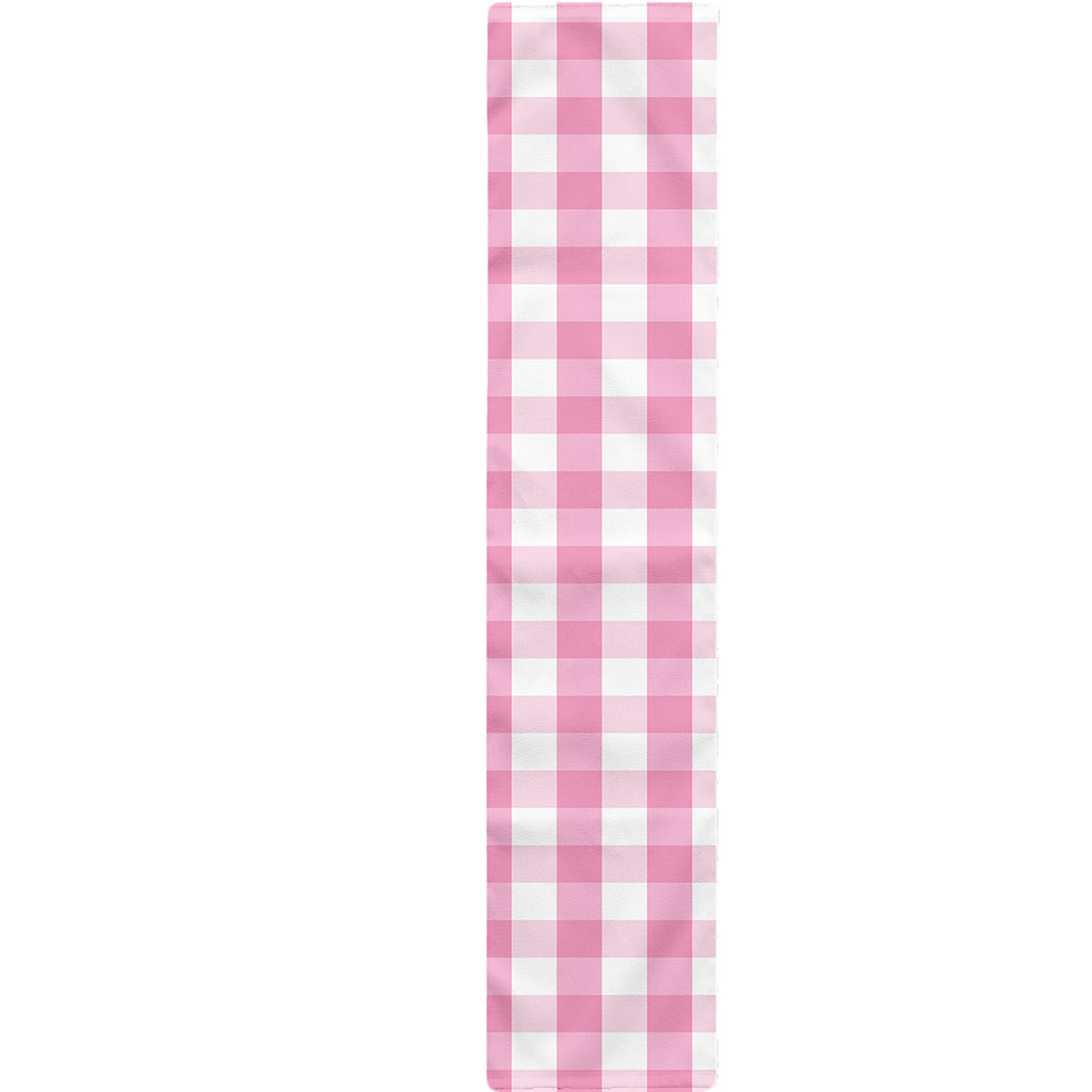 Pink And White Gingham Pattern Print Table Runner