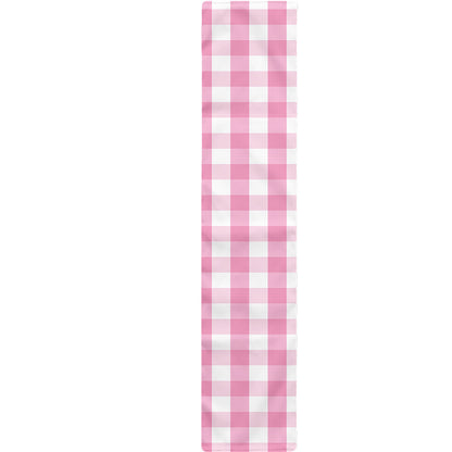 Pink And White Gingham Pattern Print Table Runner