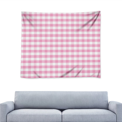 Pink And White Gingham Pattern Print Tapestry