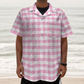 Pink And White Gingham Pattern Print Textured Short Sleeve Shirt