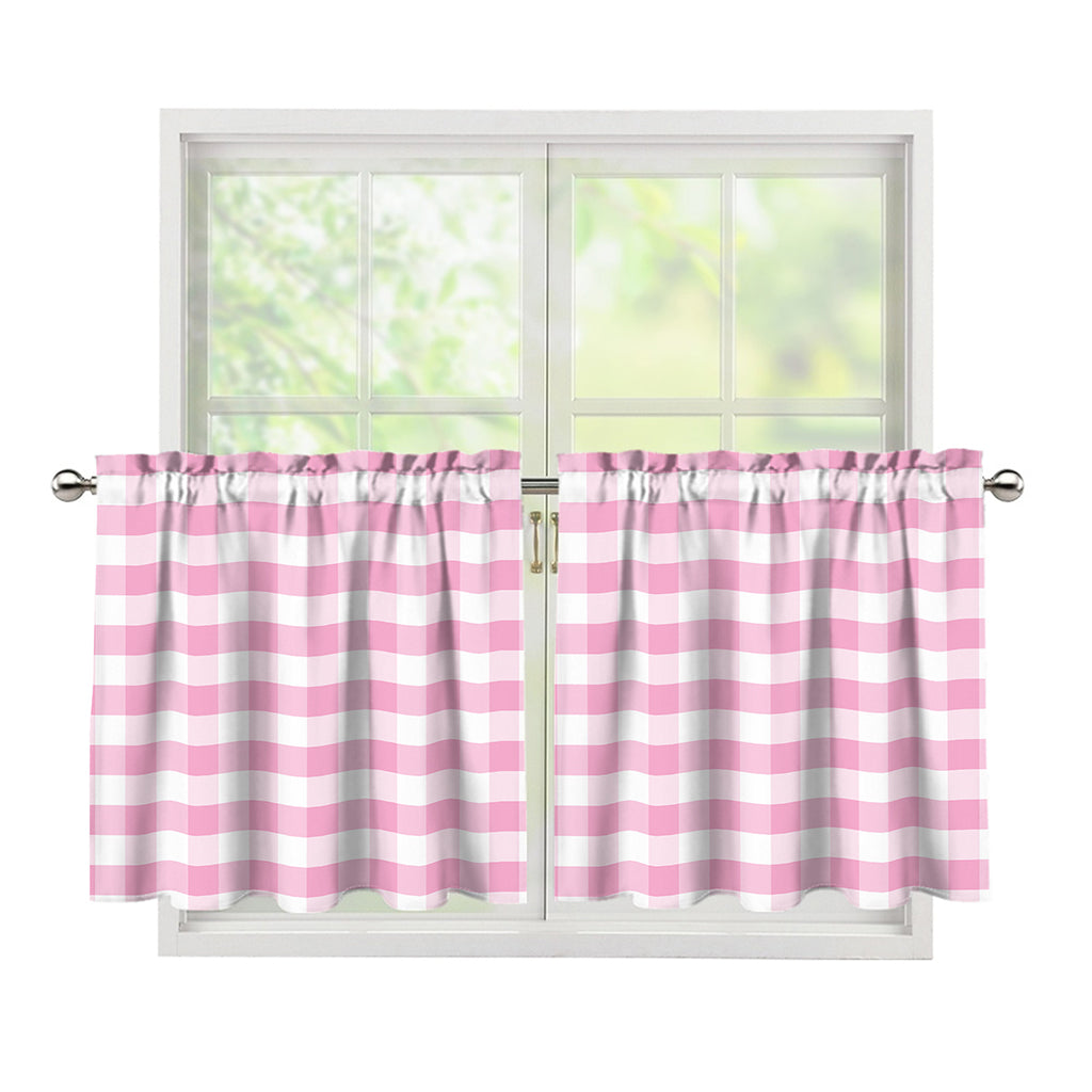 Pink And White Gingham Pattern Print Tier Curtains