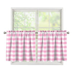 Pink And White Gingham Pattern Print Tier Curtains