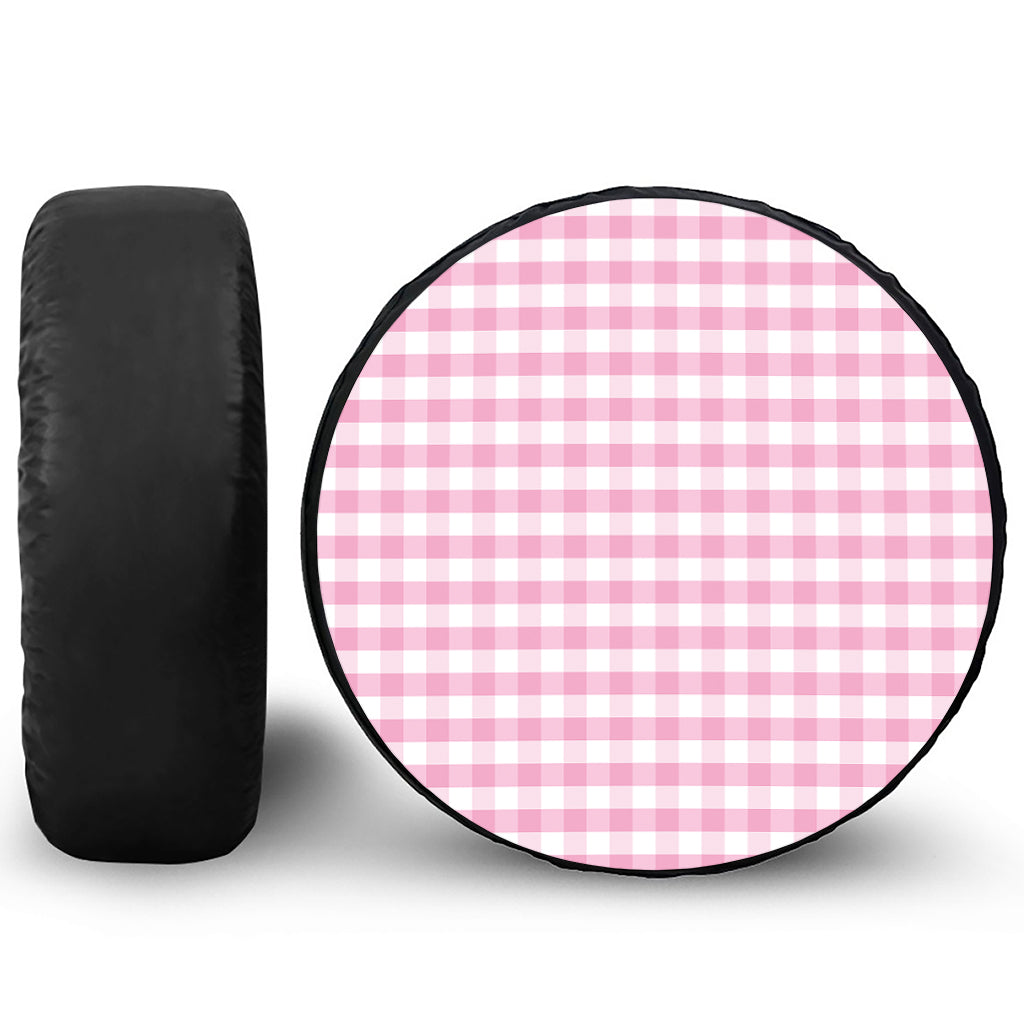 Pink And White Gingham Pattern Print Tire Cover