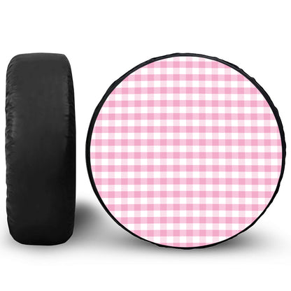 Pink And White Gingham Pattern Print Tire Cover