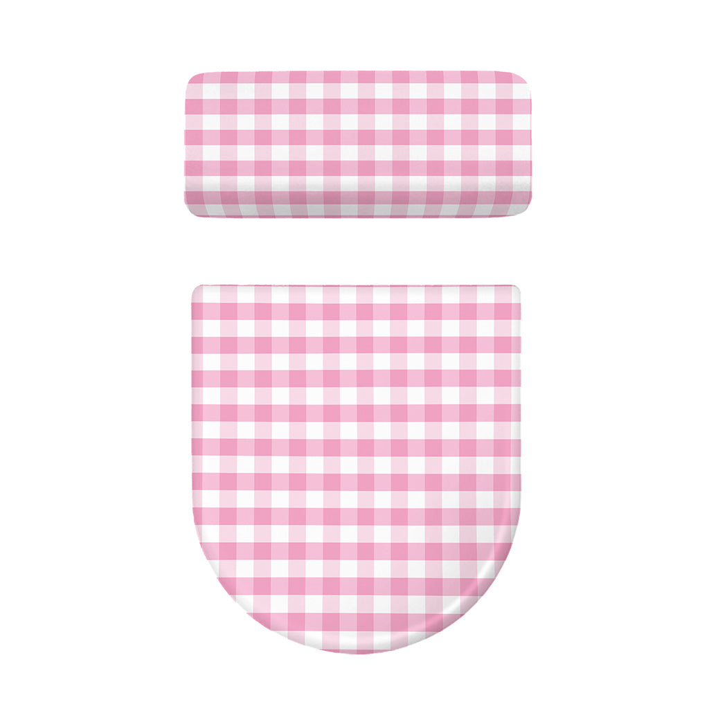 Pink And White Gingham Pattern Print Toilet Lid And Tank Cover Set