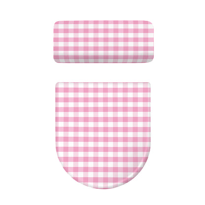 Pink And White Gingham Pattern Print Toilet Lid And Tank Cover Set
