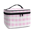 Pink And White Gingham Pattern Print Travel Makeup Bag