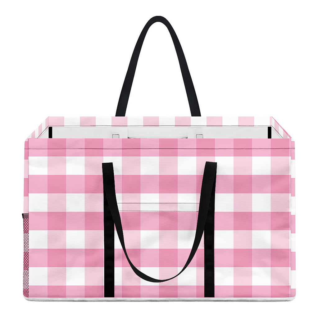 Pink And White Gingham Pattern Print Utility Tote Bag