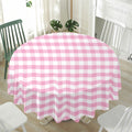 Pink And White Gingham Pattern Print Waterproof Round Tablecloth