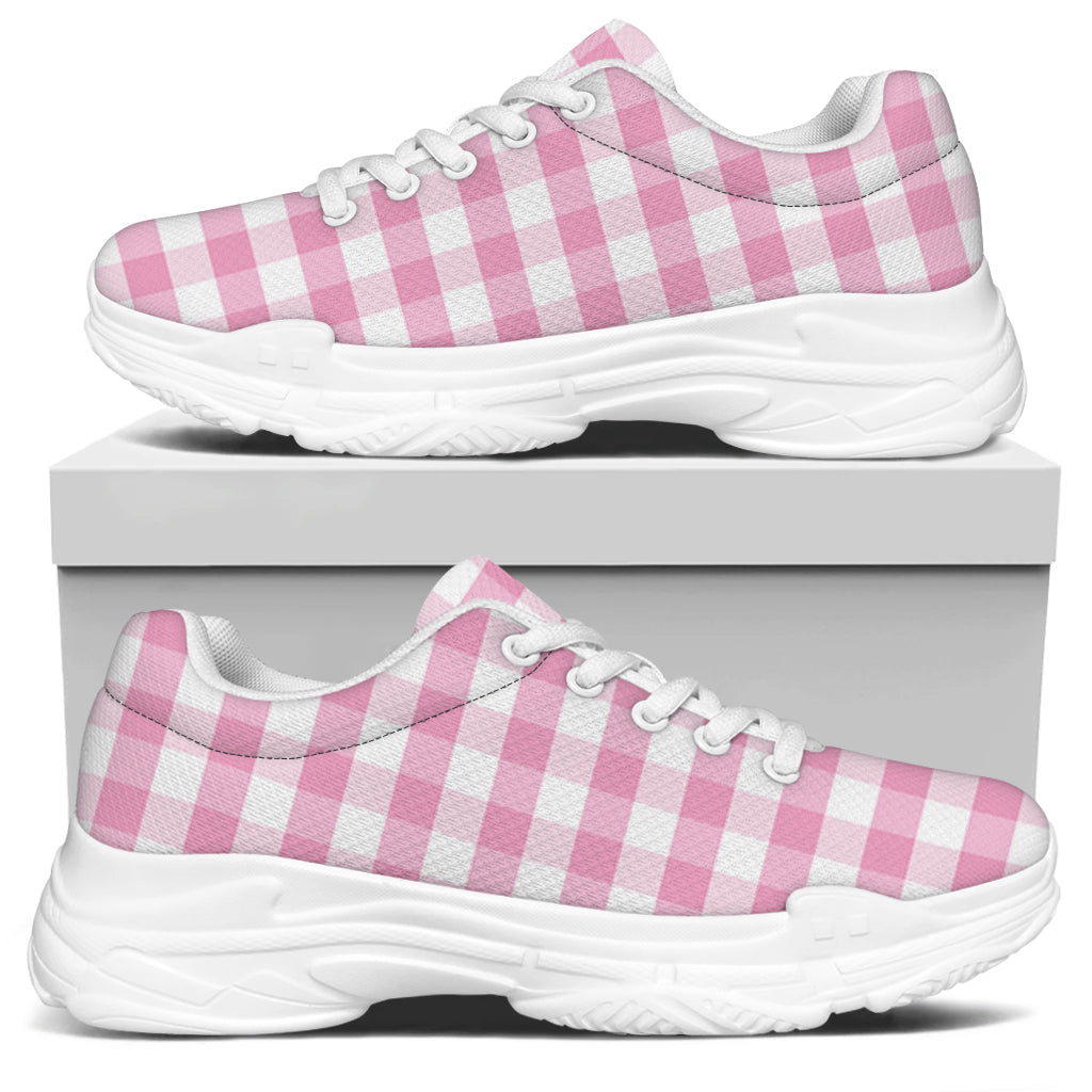 Pink And White Gingham Pattern Print White Chunky Shoes