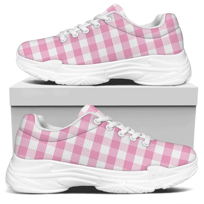 Pink And White Gingham Pattern Print White Chunky Shoes