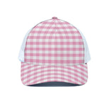 Pink And White Gingham Pattern Print White Mesh Trucker Cap