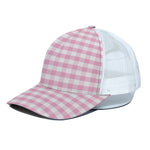 Pink And White Gingham Pattern Print White Mesh Trucker Cap