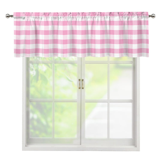 Pink And White Gingham Pattern Print Window Valance