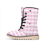 Pink And White Gingham Pattern Print Winter Boots