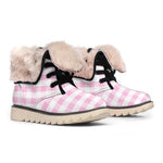 Pink And White Gingham Pattern Print Winter Boots