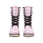 Pink And White Gingham Pattern Print Winter Boots