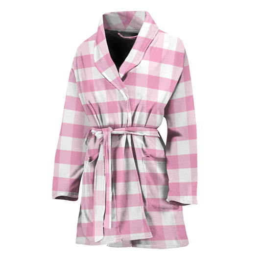 Pink And White Gingham Pattern Print Women's Bathrobe