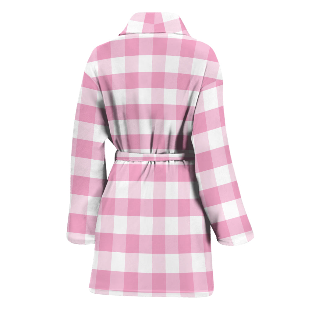 Pink And White Gingham Pattern Print Women's Bathrobe