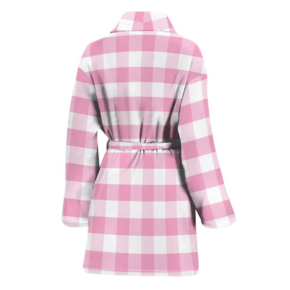 Pink And White Gingham Pattern Print Women's Bathrobe