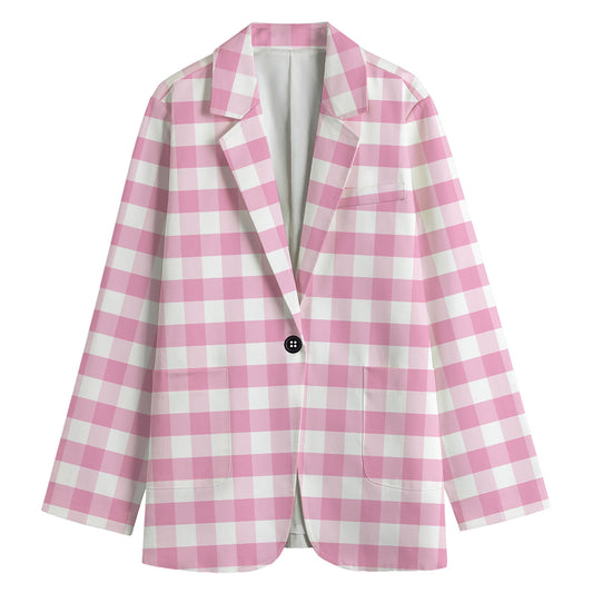 Pink And White Gingham Pattern Print Women's Blazer