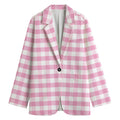 Pink And White Gingham Pattern Print Women's Cotton Blazer