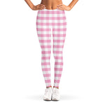 Pink And White Gingham Pattern Print Women's Leggings
