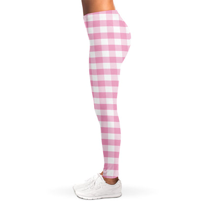 Pink And White Gingham Pattern Print Women's Leggings