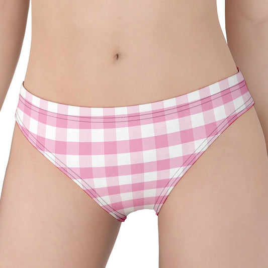 Pink And White Gingham Pattern Print Women's Panties