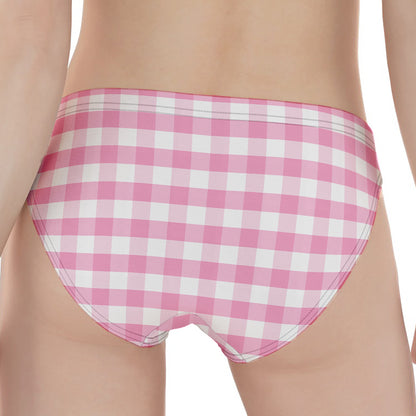 Pink And White Gingham Pattern Print Women's Panties