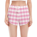 Pink And White Gingham Pattern Print Women's Split Running Shorts