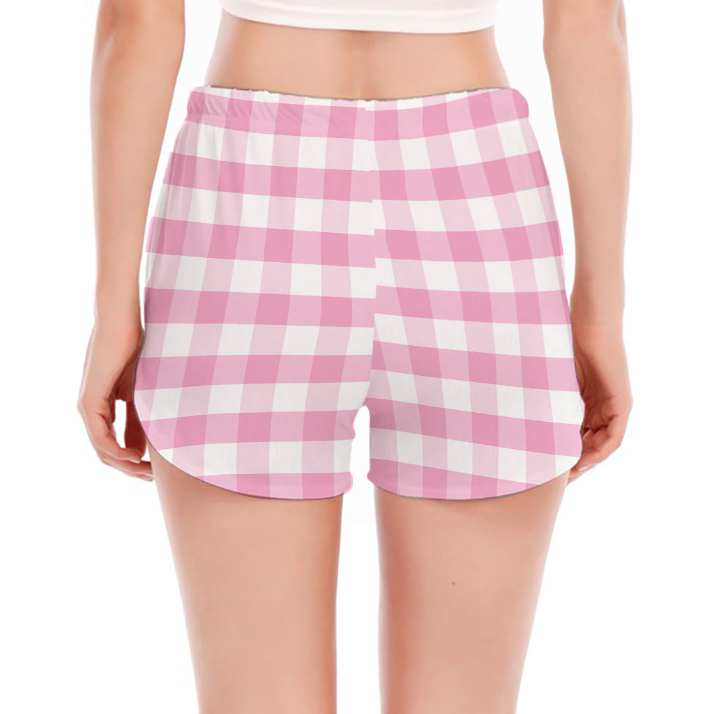 Pink And White Gingham Pattern Print Women's Split Running Shorts