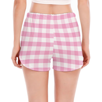 Pink And White Gingham Pattern Print Women's Split Running Shorts
