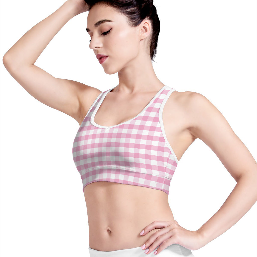 Pink And White Gingham Pattern Print Women's Sports Bra