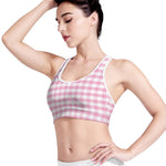Pink And White Gingham Pattern Print Women's Sports Bra