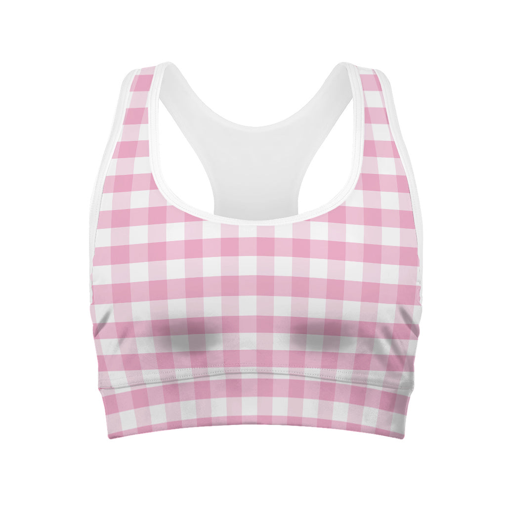 Pink And White Gingham Pattern Print Women's Sports Bra