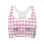 Pink And White Gingham Pattern Print Women's Sports Bra