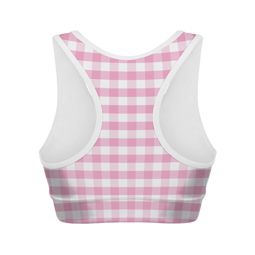 Pink And White Gingham Pattern Print Women's Sports Bra