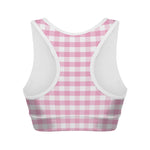 Pink And White Gingham Pattern Print Women's Sports Bra