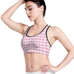 Pink And White Gingham Pattern Print Women's Sports Bra