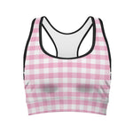 Pink And White Gingham Pattern Print Women's Sports Bra