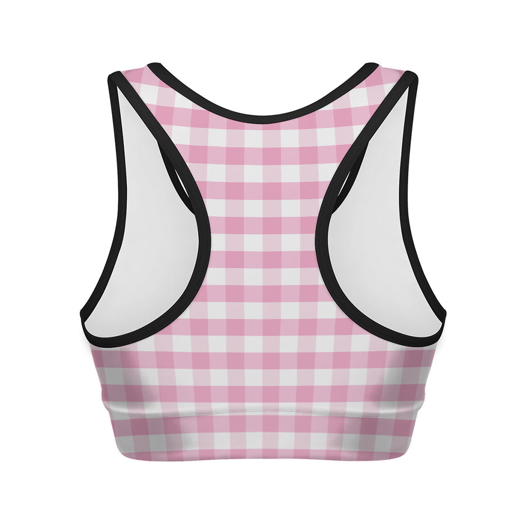 Pink And White Gingham Pattern Print Women's Sports Bra