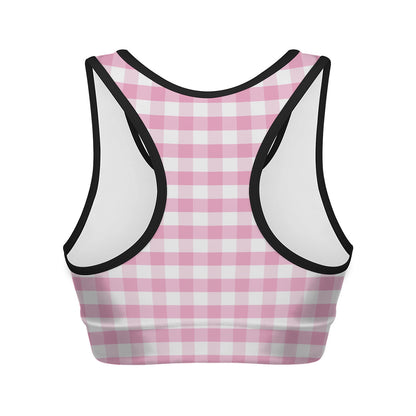 Pink And White Gingham Pattern Print Women's Sports Bra