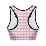 Pink And White Gingham Pattern Print Women's Sports Bra
