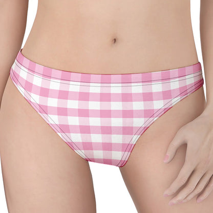 Pink And White Gingham Pattern Print Women's Thong