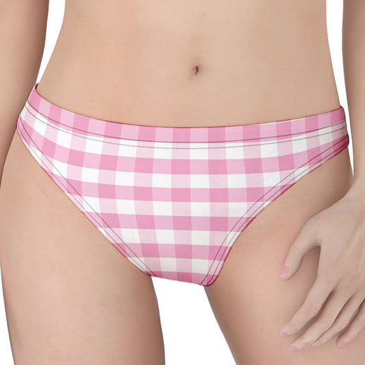 Pink And White Gingham Pattern Print Women's Thong