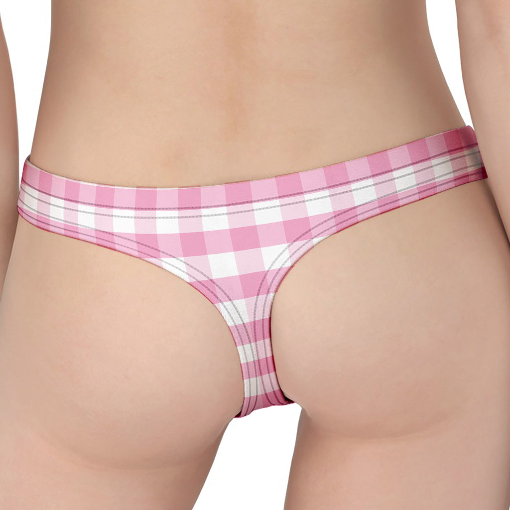 Pink And White Gingham Pattern Print Women's Thong