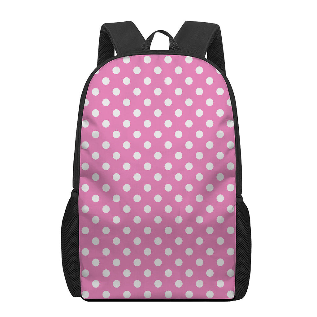 Pink And White Polka Dot Pattern Print 17 Inch Backpack